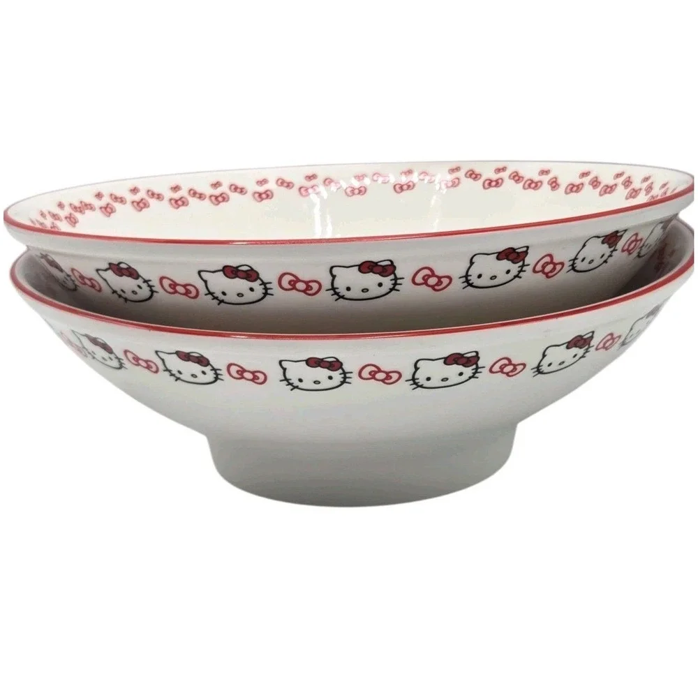 Hello Kitty By Sanrio Set of 2 Ceramic Ramen Noodle Bowl with Chopsticks 30oz